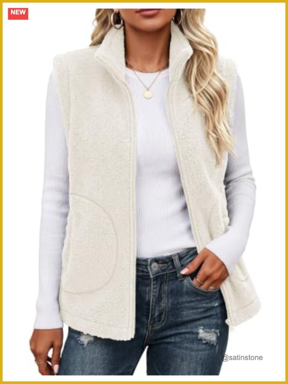 Sleeveless Sherpa Fleece Zip Up Vest Women Winter Quilted